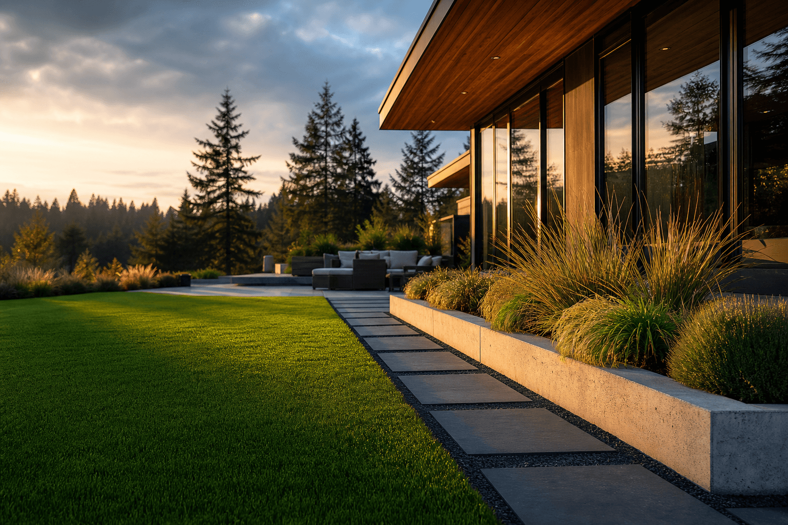 Freshly installed artificial turf lawn at a home in Delta, BC